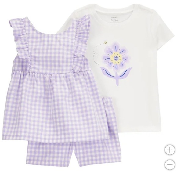 Carter's Other - Carter's Girls' 3-piece Playwear Set Purple/White Checkered 2T New!‎